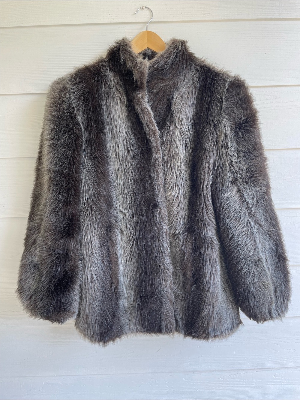 Vintage Sears The Fashion Place Faux Fur Coat Size 16 Gray Mid-Century 1950s-70s